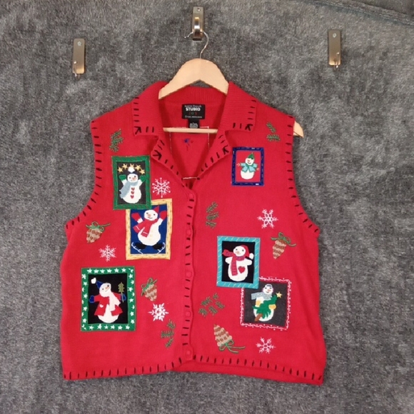 Studio Red Festive Snowman Vest Holiday Christmas Womens Suze Large - Picture 1 of 10